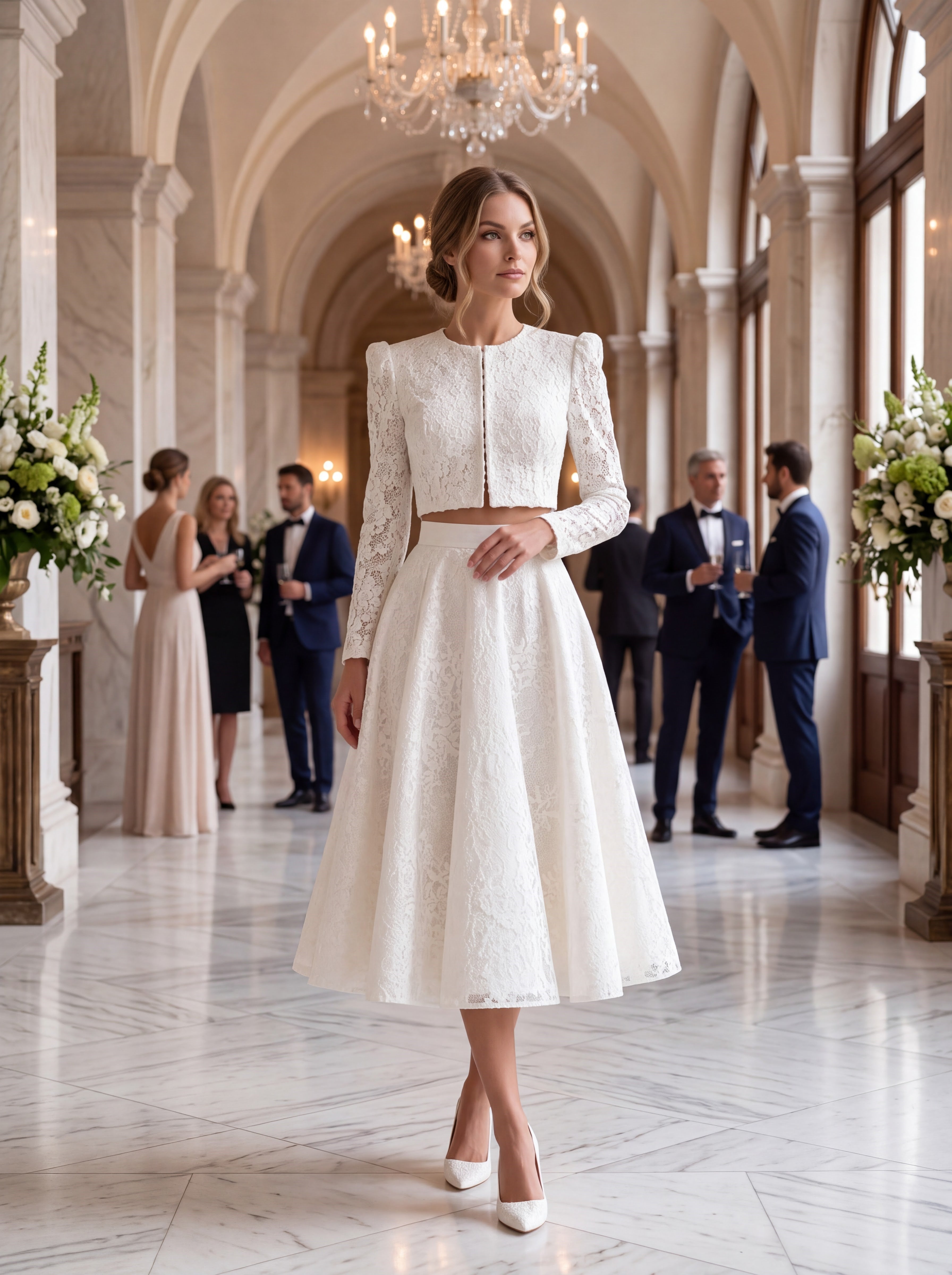 Ivory Lace Two-Piece Midi Dress Set