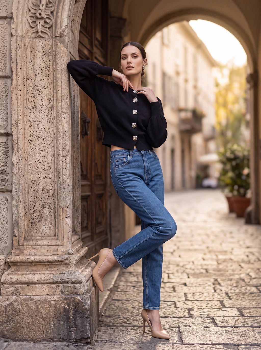 Women's Button-Detail Knit Cardigan | Premium European Cropped Knit Top
