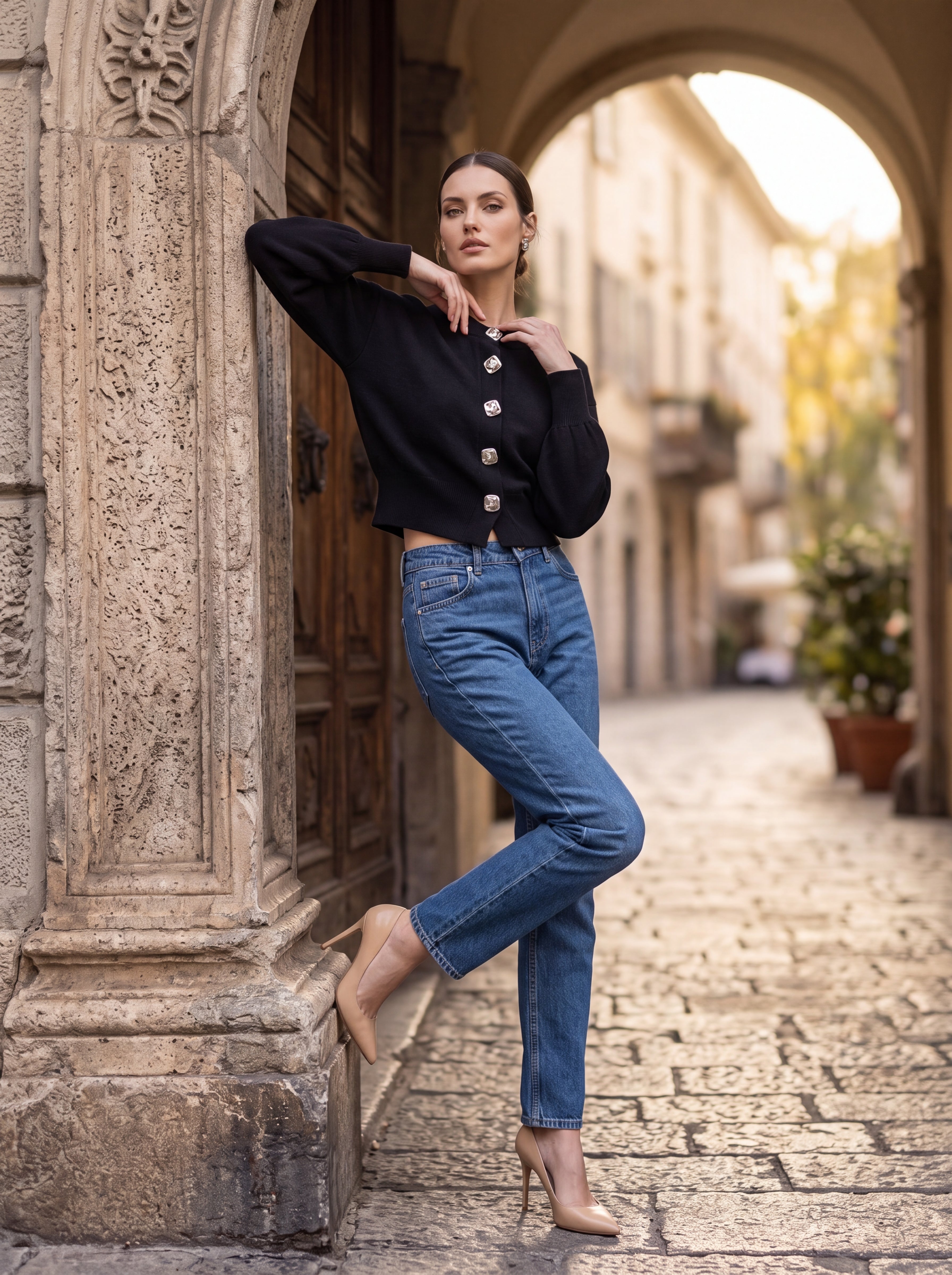Women's Button-Detail Knit Cardigan | Premium European Cropped Knit Top