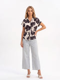 Women's Floral Print Tie-Waist Shirt | Elegant Short Sleeve Button-Down Shirt