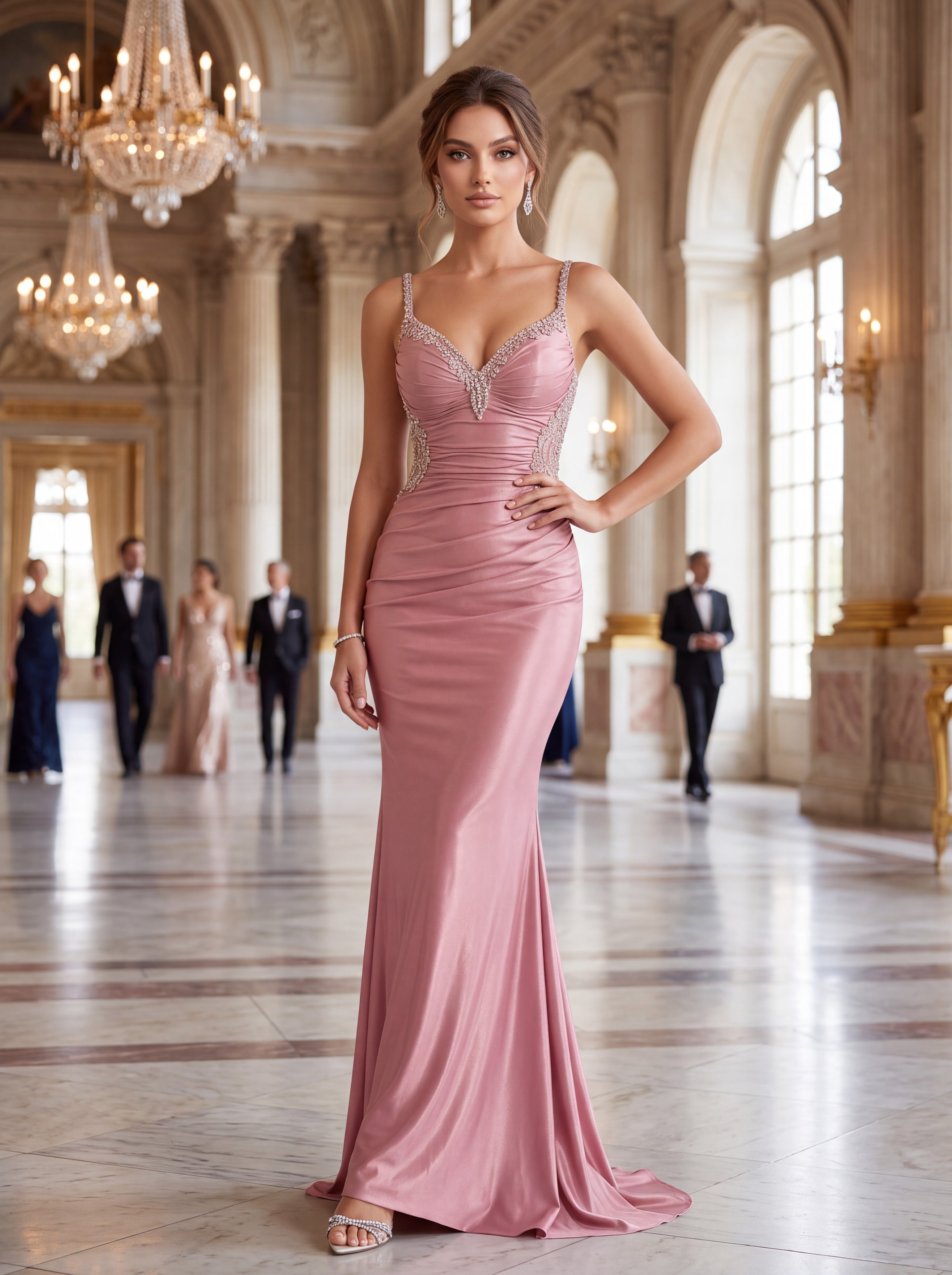 Blush Pink Embellished Mermaid Evening Gown