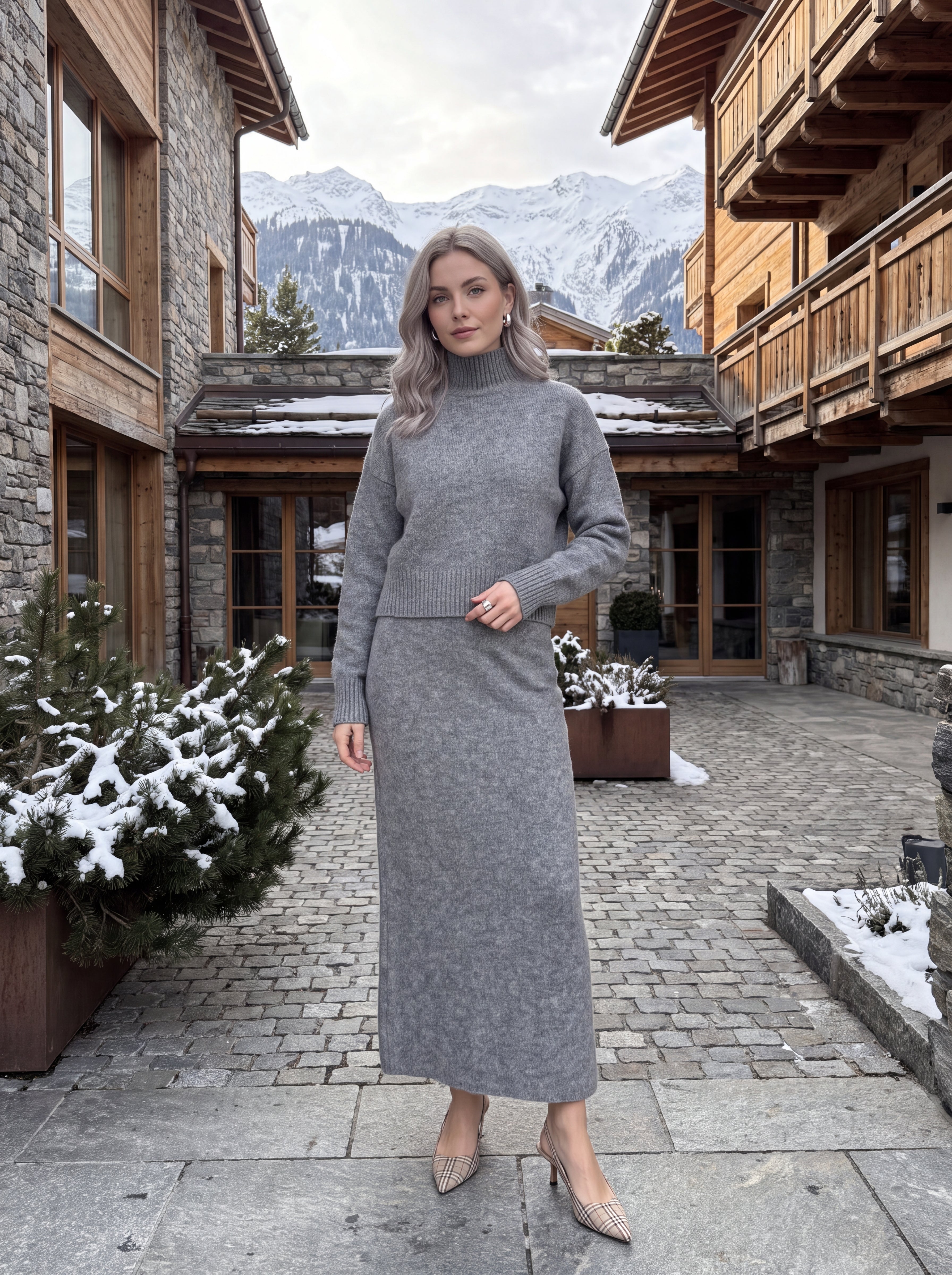 Women's Grey Knit Maxi Skirt