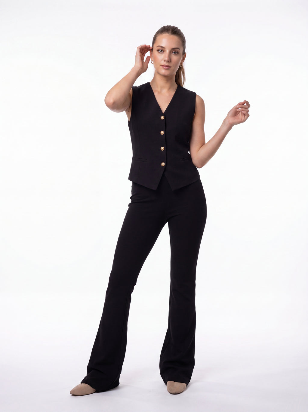 Women's Black High-Waisted Slim Flare Tailored Pants – Premium European Bootcut Formal Trousers