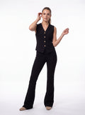 Women's Black High-Waisted Slim Flare Tailored Pants – Premium European Bootcut Formal Trousers