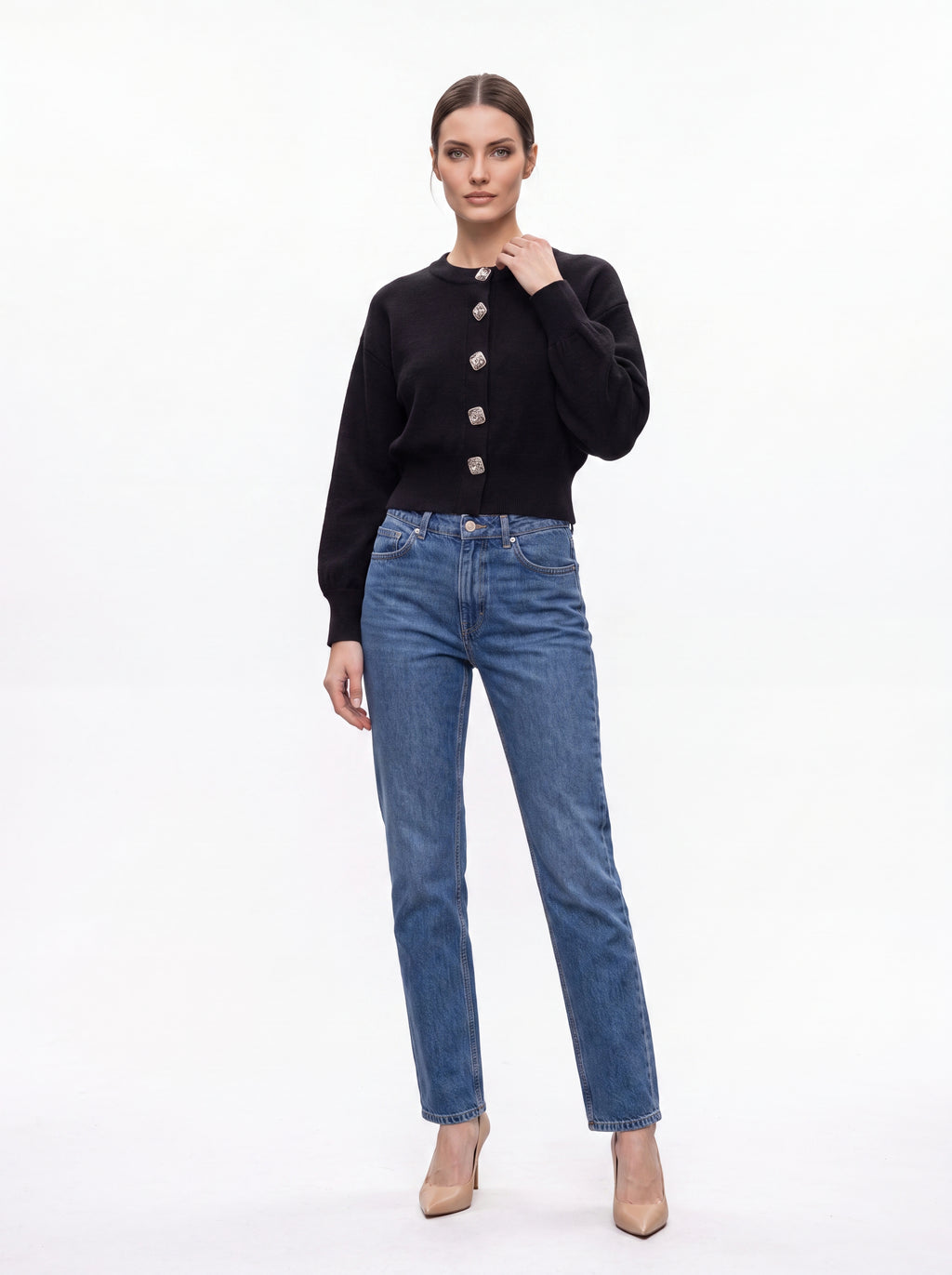 Women's Button-Detail Knit Cardigan | Premium European Cropped Knit Top