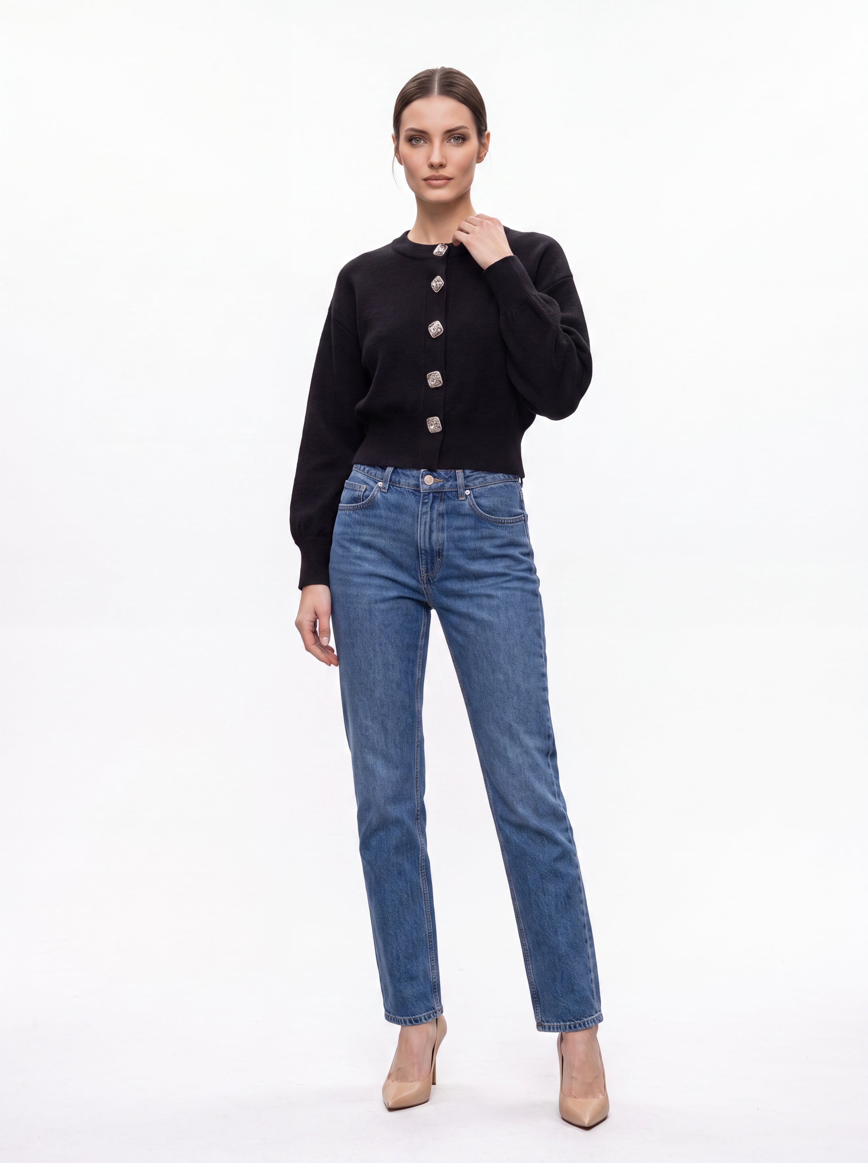Women's Button-Detail Knit Cardigan | Premium European Cropped Knit Top