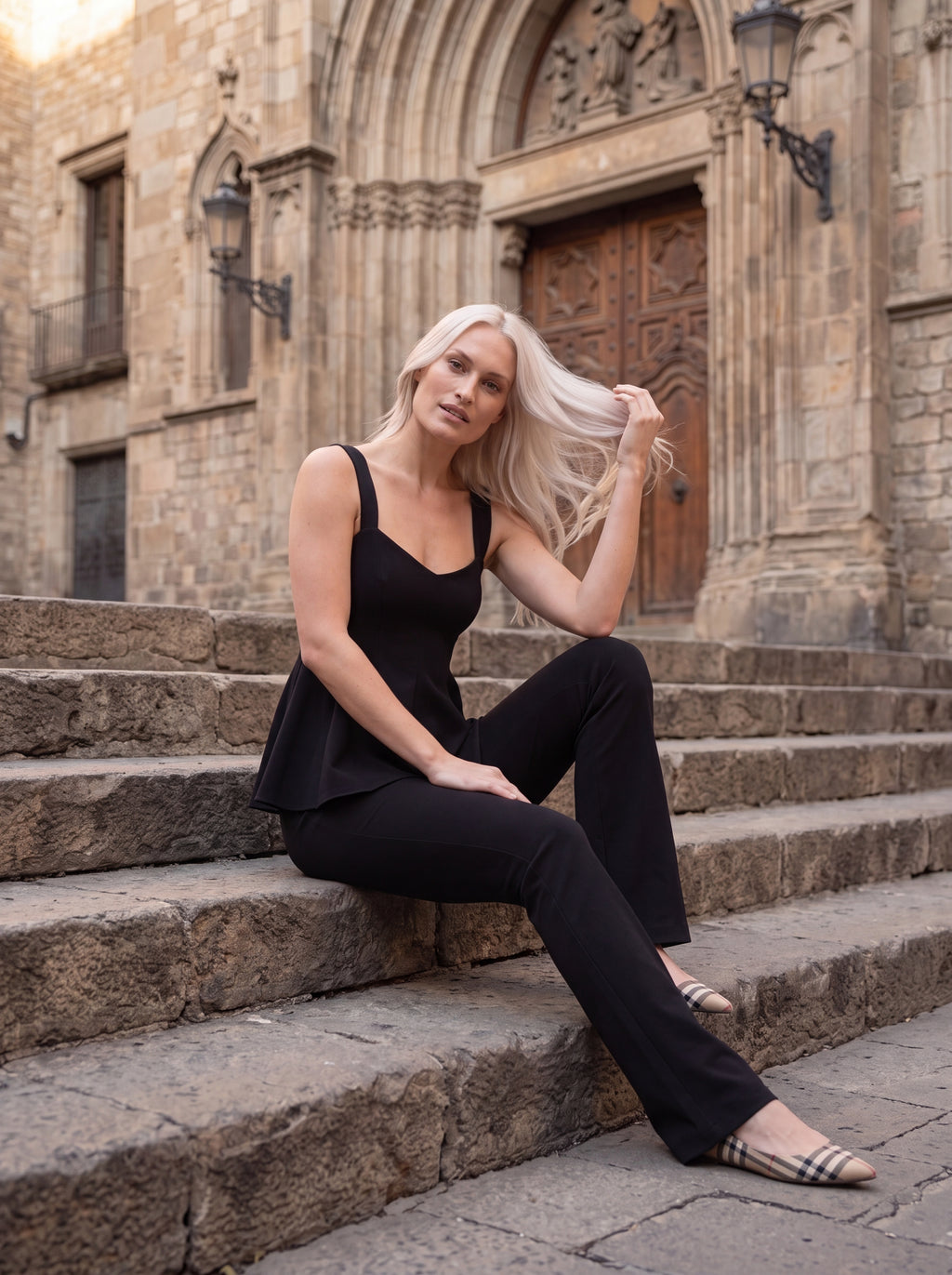 Women's Black High-Waisted Slim Flare Tailored Pants – Premium European Bootcut Formal Trousers