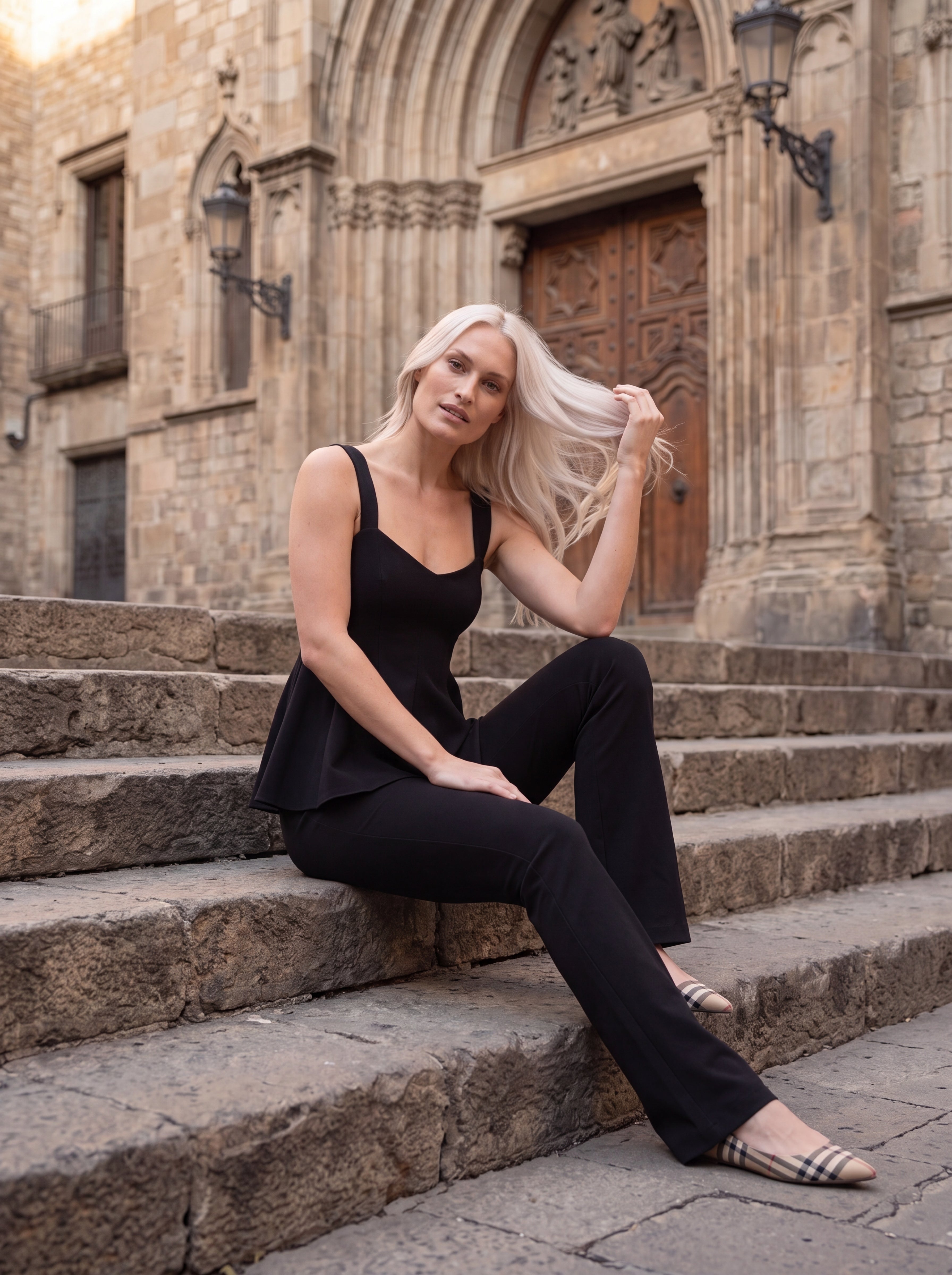 Women's Black High-Waisted Slim Flare Tailored Pants – Premium European Bootcut Formal Trousers