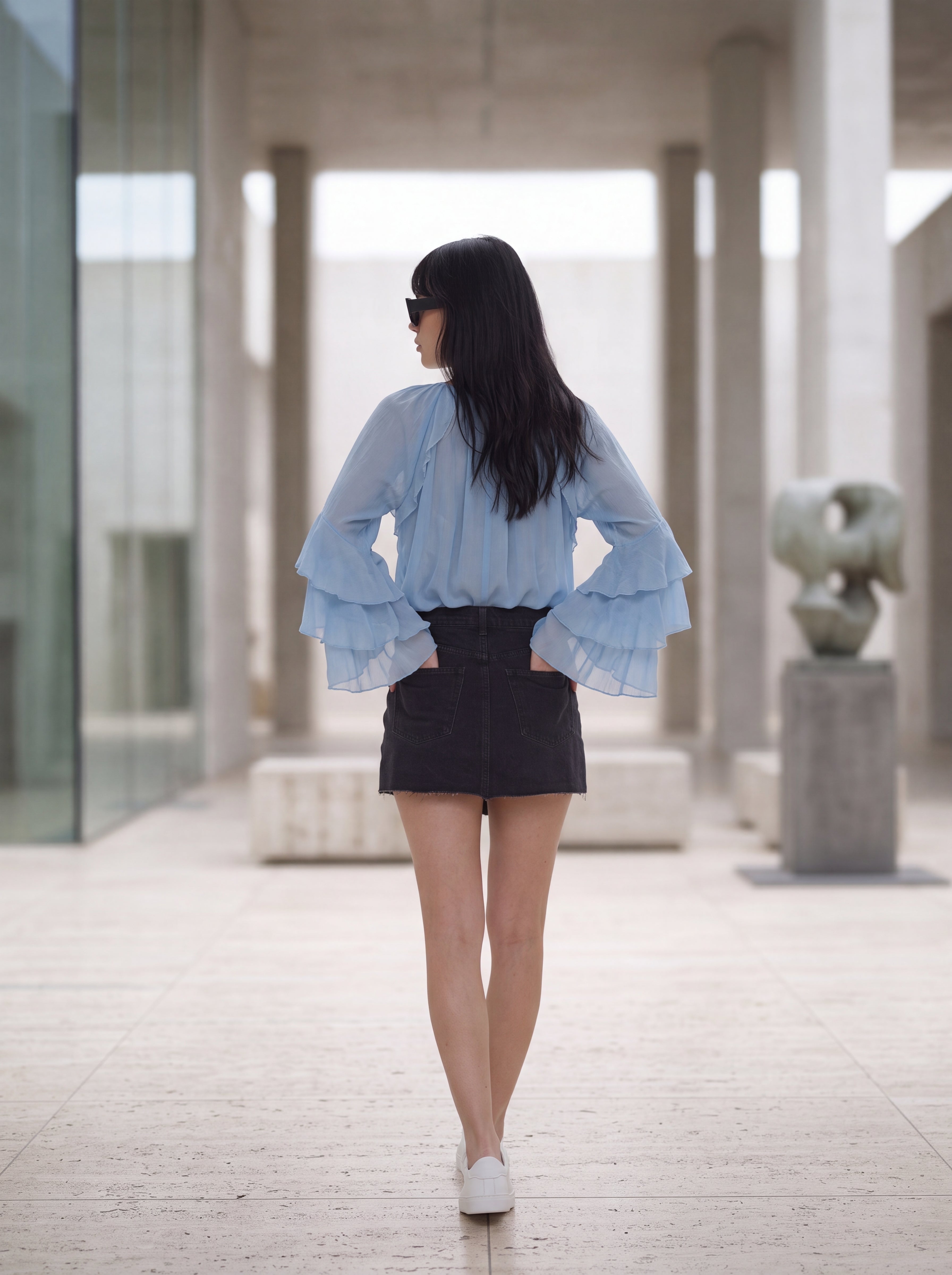 Women's Sky Blue Ruffle Sleeve Blouse | Premium European Women's Elegant Top