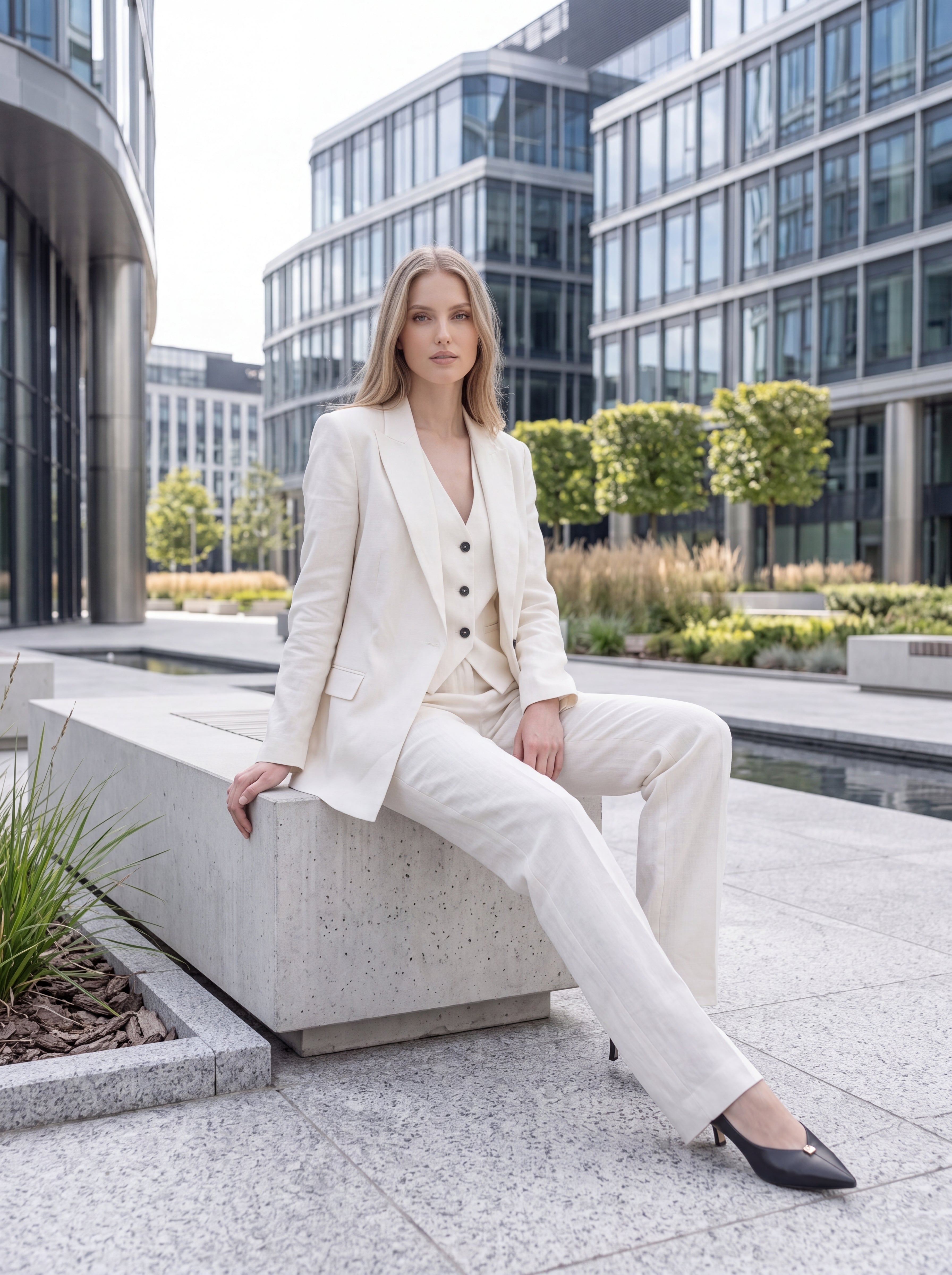 Women's Ivory Tailored Waistcoat – Premium European Linen Blend Vest Top