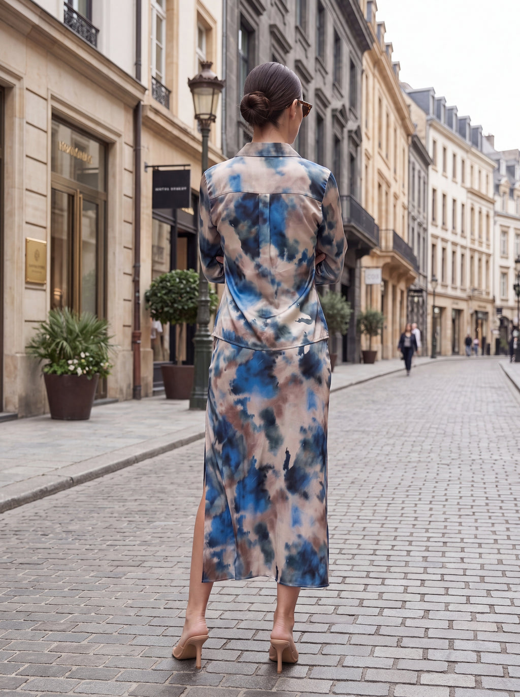 Women's Blue Abstract Pair Collection | Premium European Women's Printed Shirt & Midi Skirt Pair