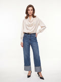 Women's Ivory Satin Cowl Neck Blouse | Premium European Long Sleeve Elegant Top