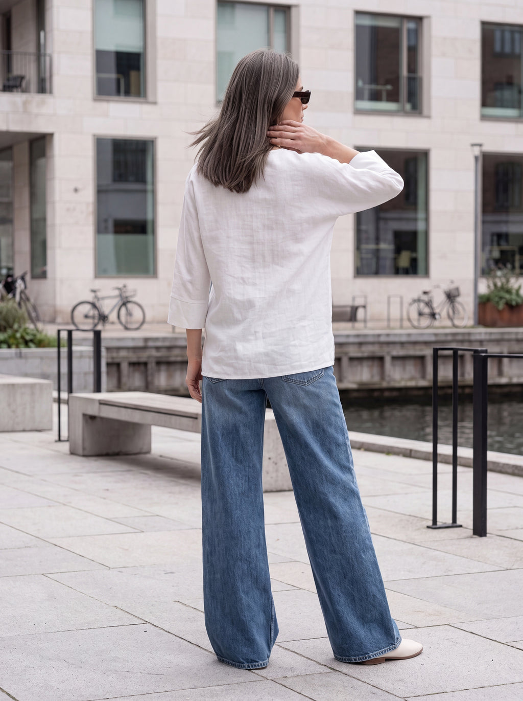 Women's White Linen Button Detail Top | Premium Relaxed Casual Blouse