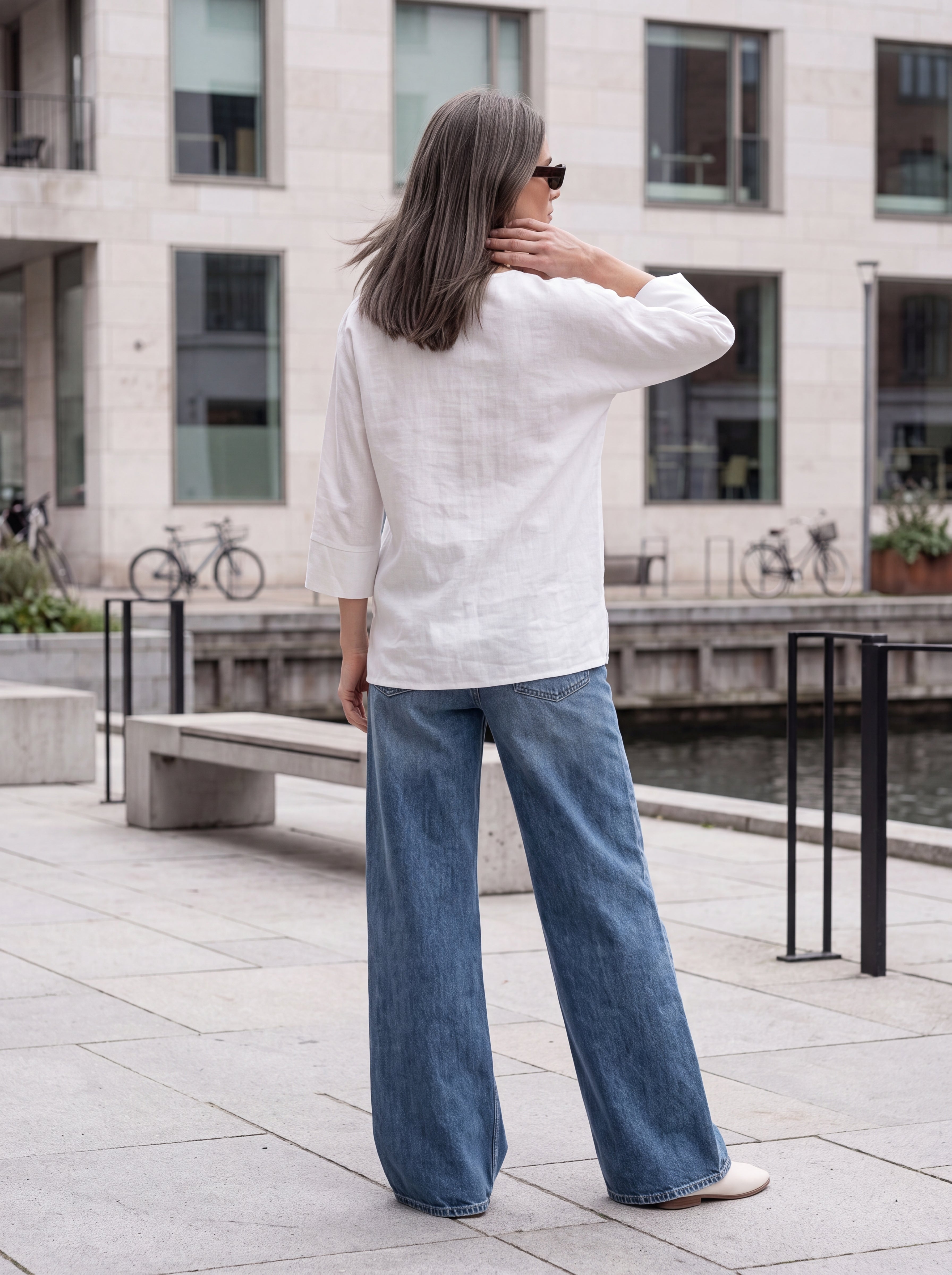 Women's White Linen Button Detail Top | Premium Relaxed Casual Blouse