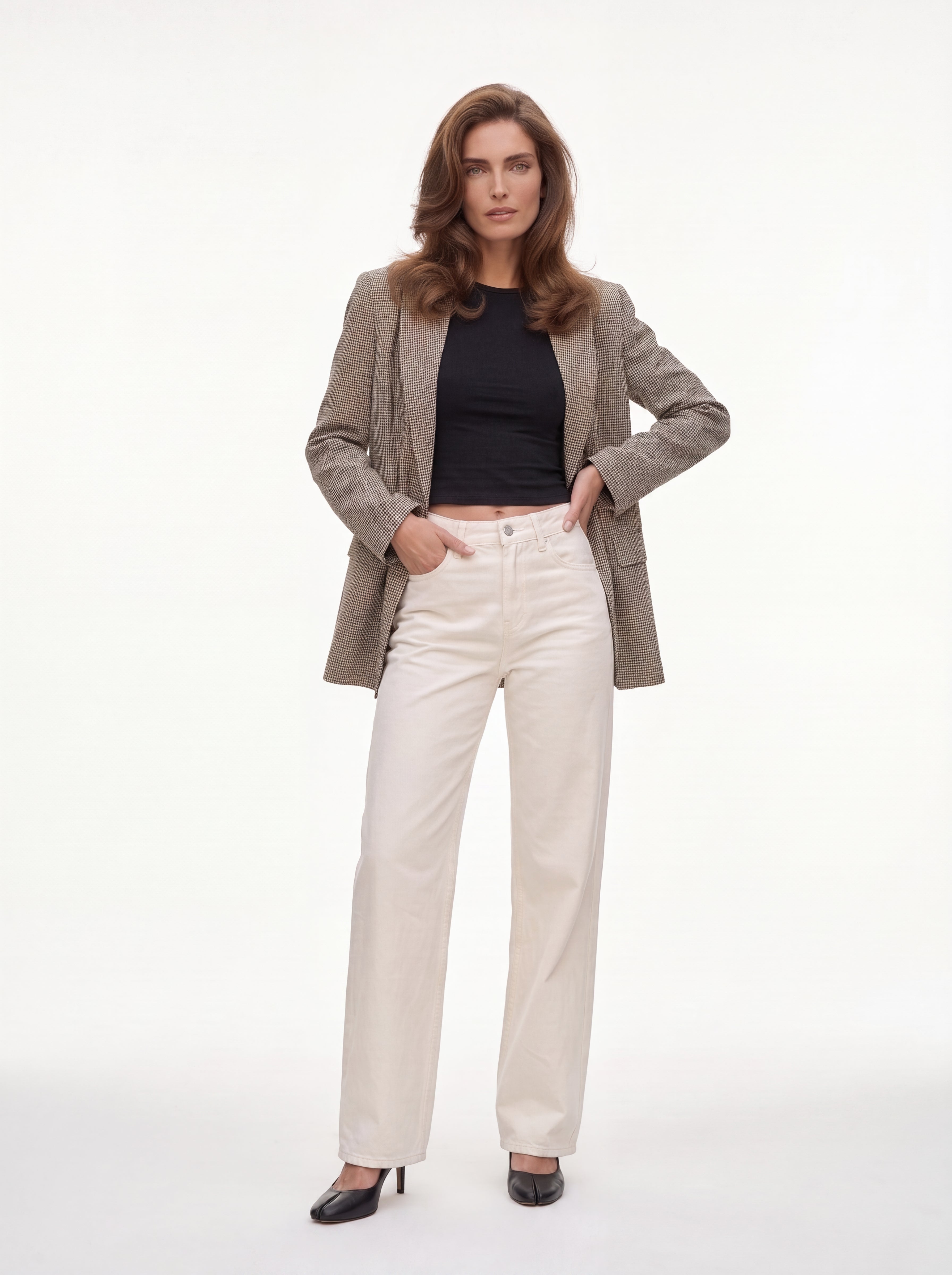 Women's Taupe Checkered Tailored Blazer