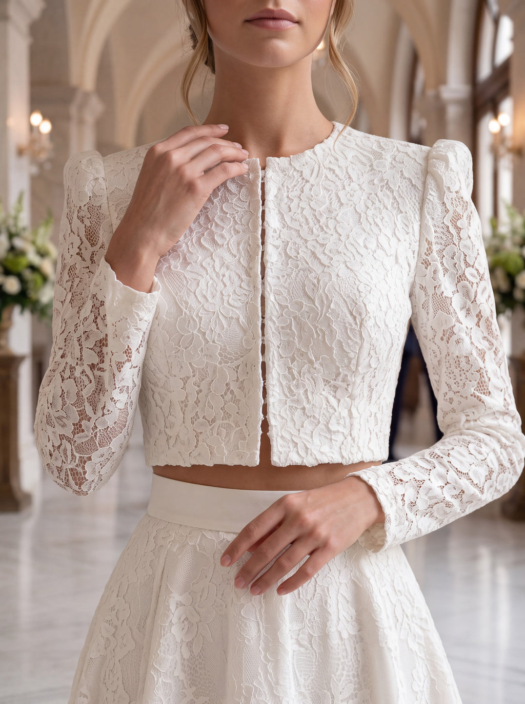 Ivory Lace Two-Piece Midi Dress Set