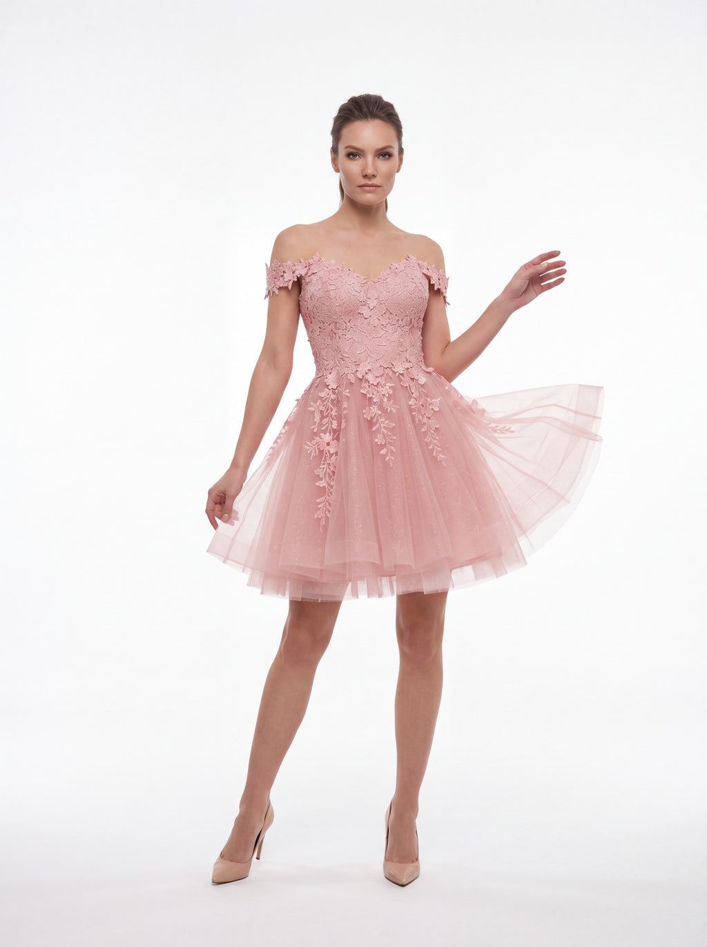 Blush Pink Floral Lace Fit & Flare Mini Dress