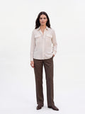 Women's Ivory Silk Button-Down Shirt | Premium European Long Sleeve Office Blouse