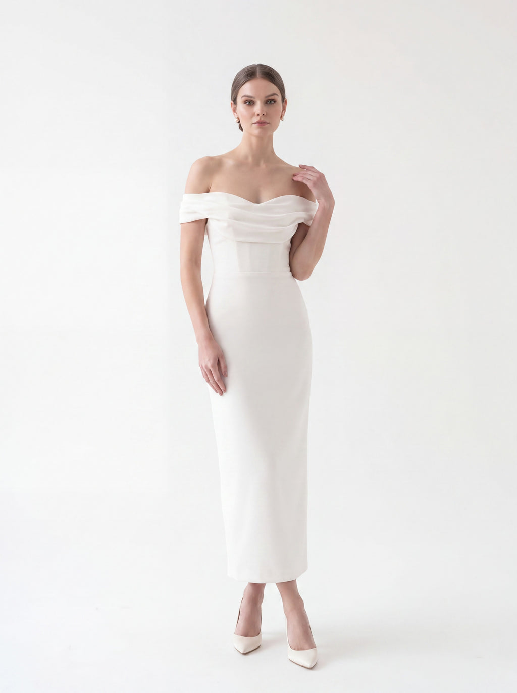 Ivory Off-Shoulder Midi Dress