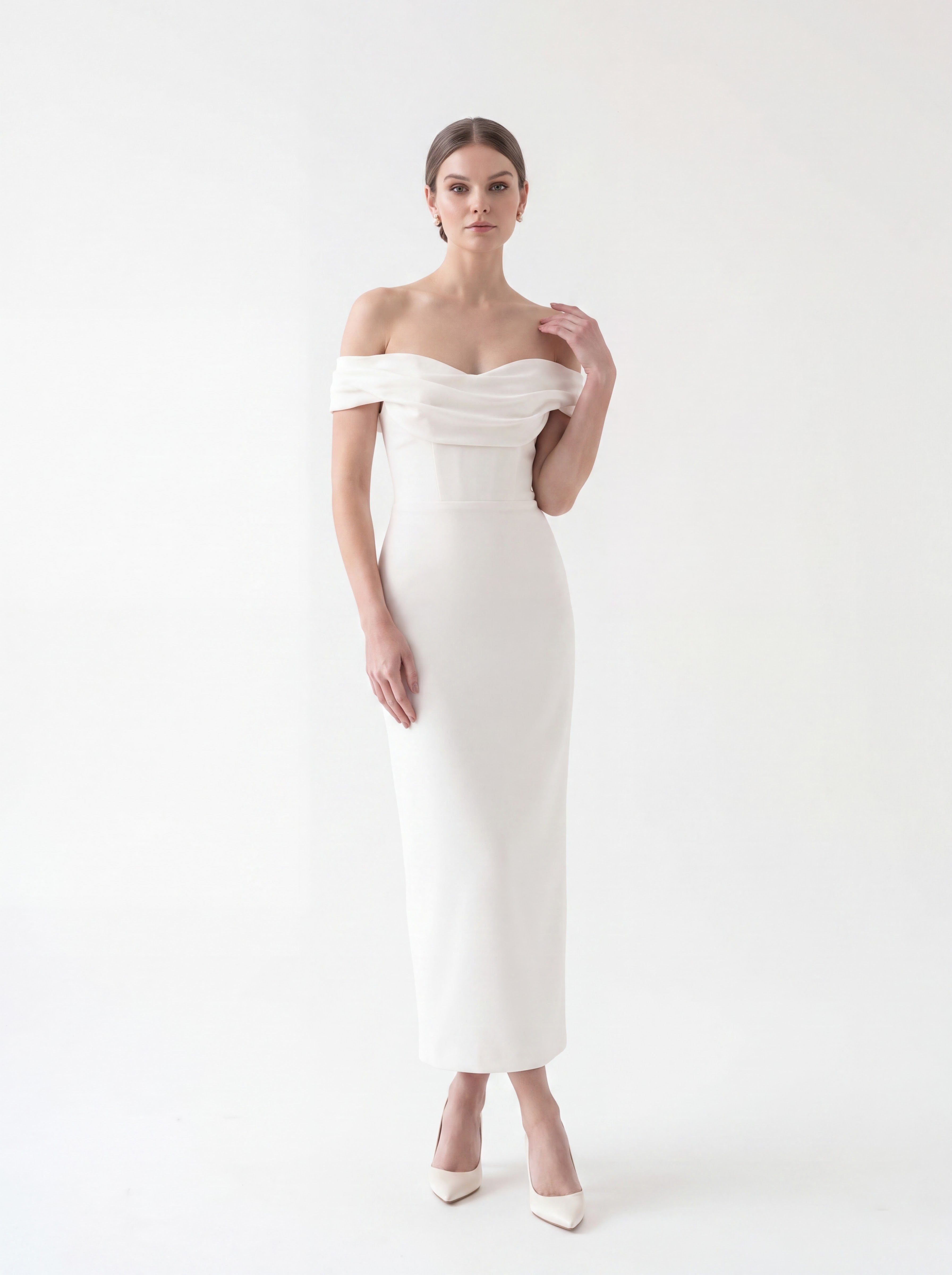 Ivory Off-Shoulder Midi Dress