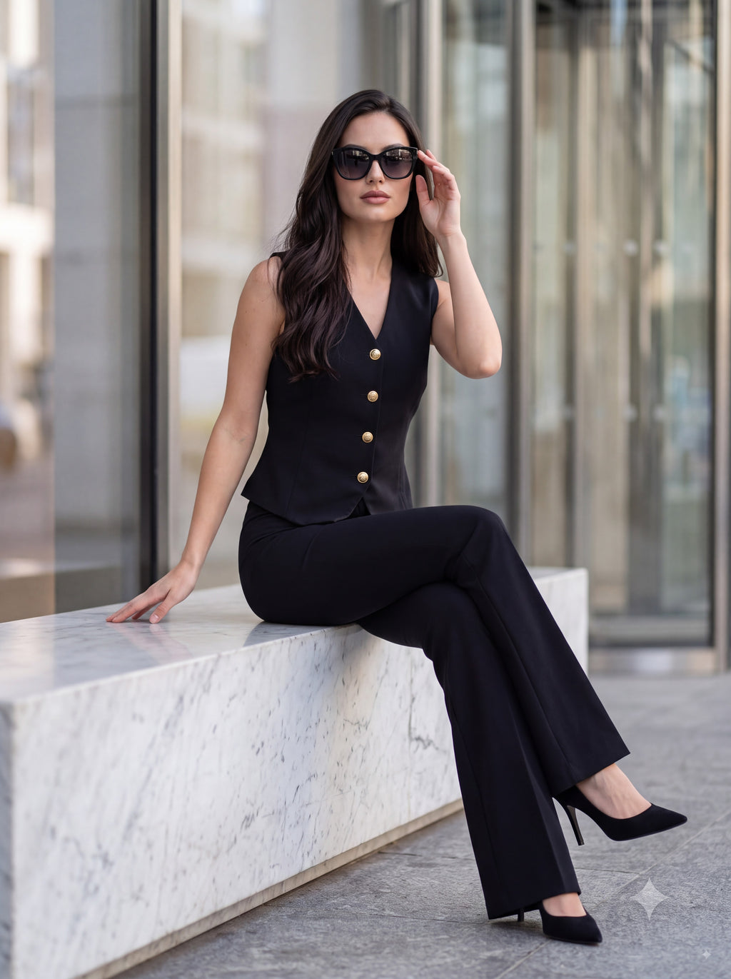Women's Black Tailored Vest & Flared Trousers Pair Collection | Premium European Women's Pair