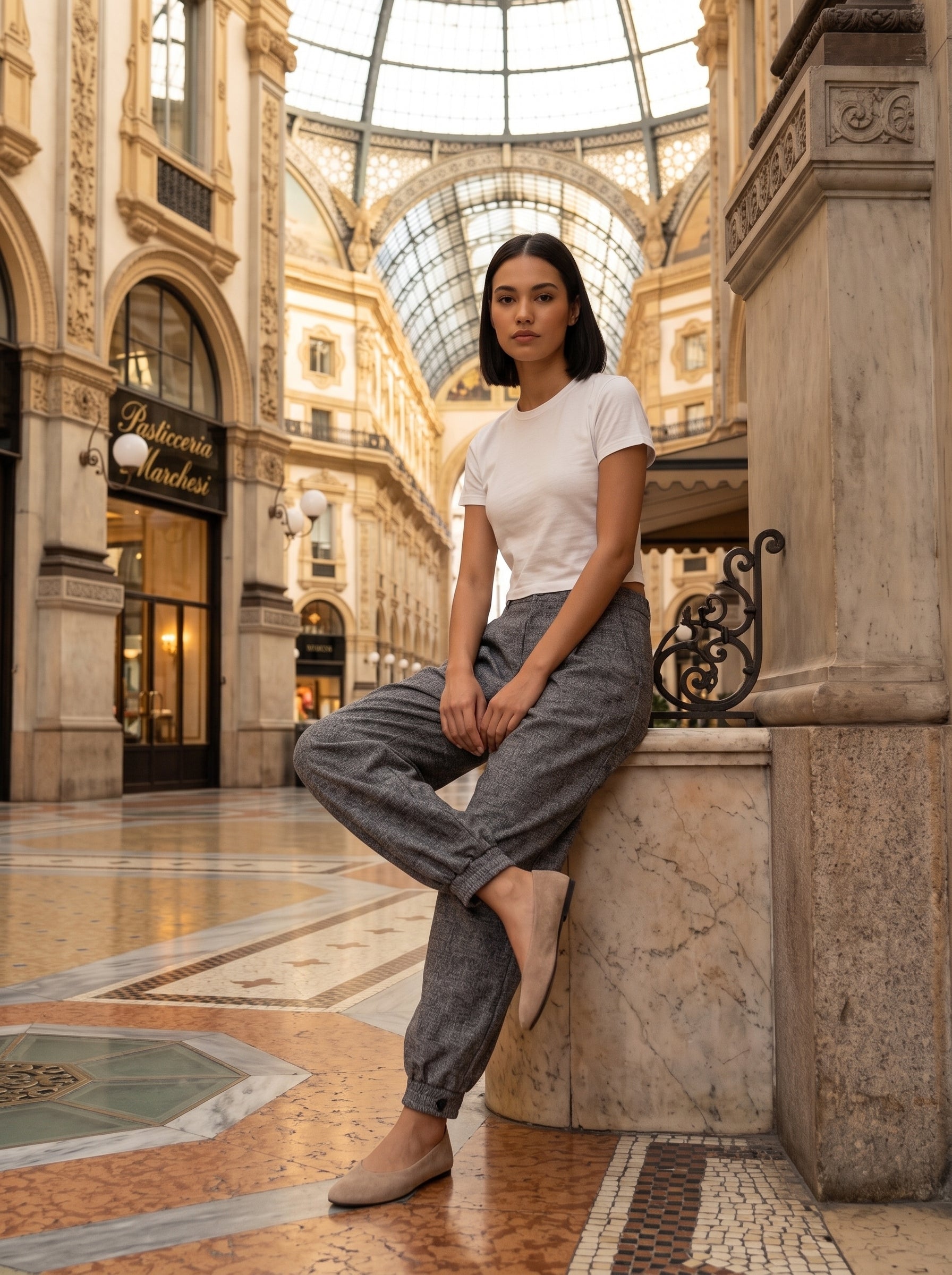 Women's Grey Textured Jogger Trousers – Premium European High-Waisted Relaxed Fit Pants