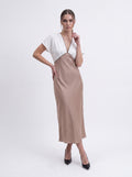 Women's Color Block Satin Maxi Dress – Ivory & Champagne