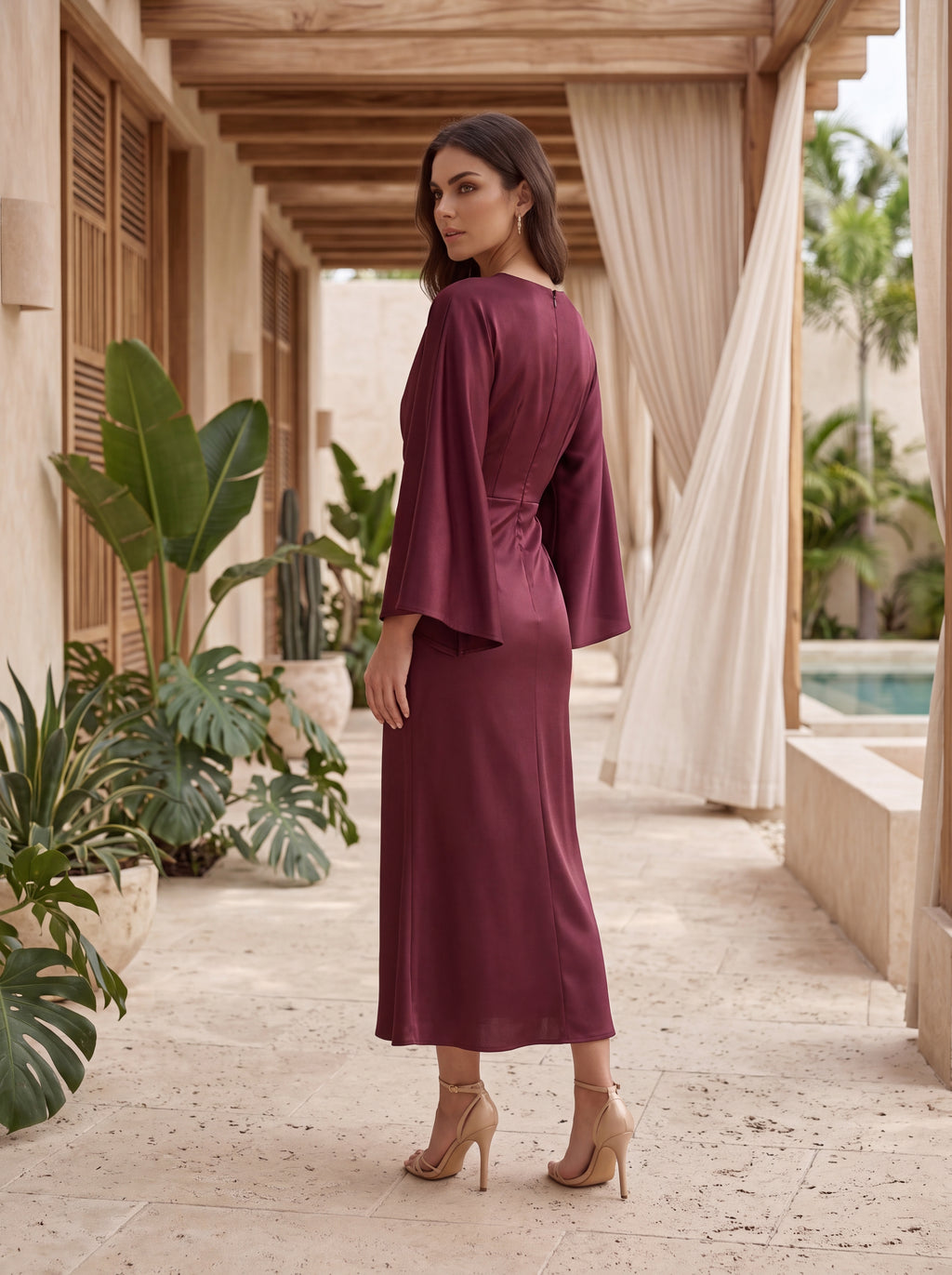 Women's Satin Twist Waist Midi Dress | Premium European Evening Dress