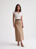 Women's Beige Utility Midi Skirt | Premium European High-Waisted Cargo Skirt