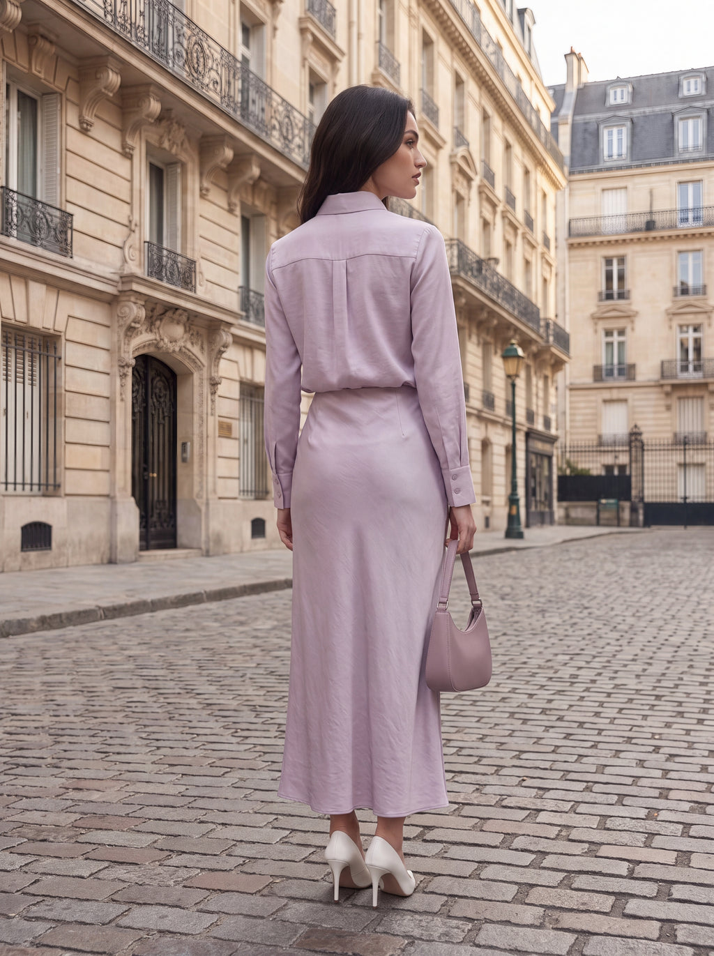 Women's Satin Blouse & Maxi Skirt with Scarf Tie