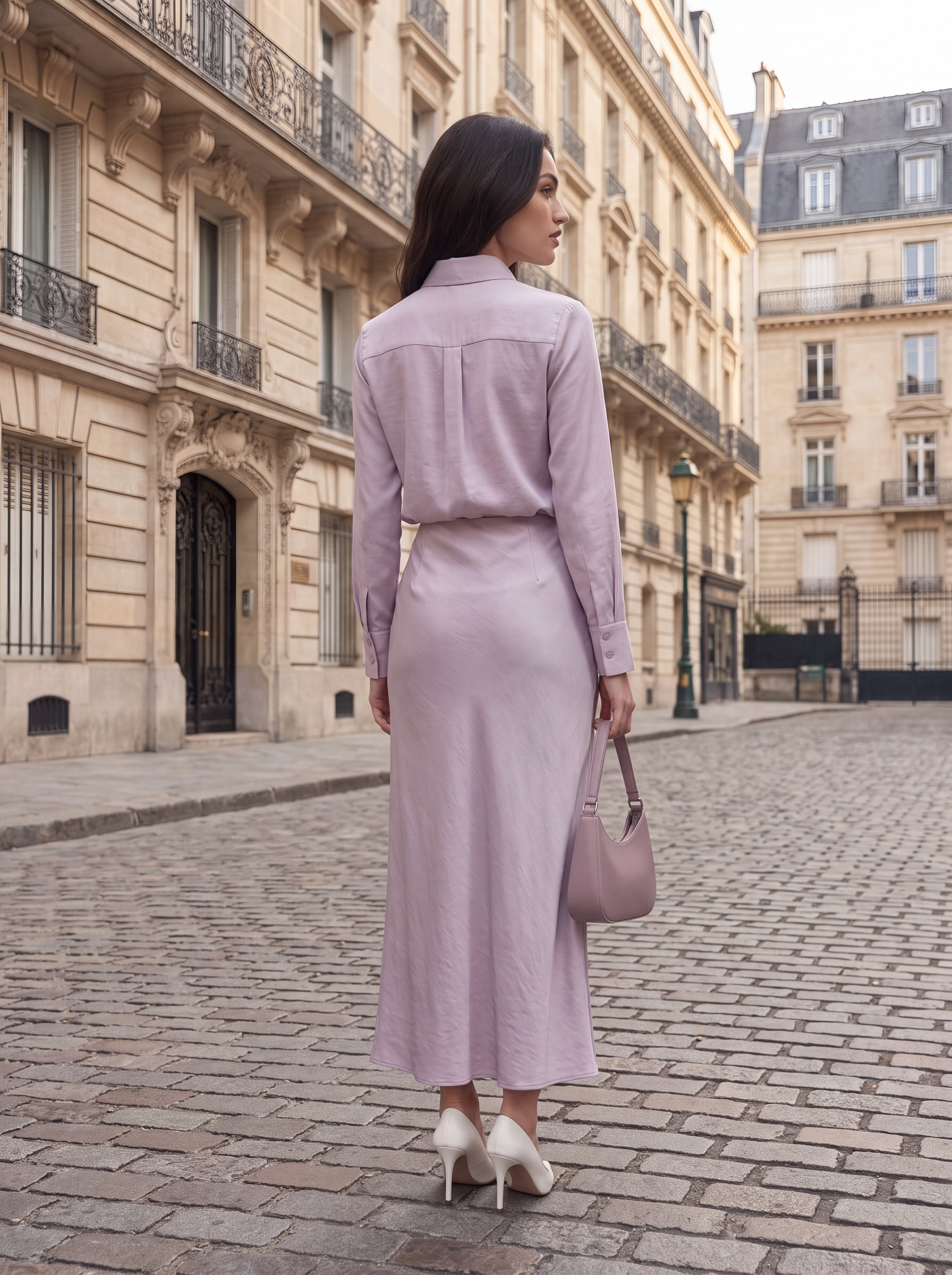 Women's Satin Blouse & Maxi Skirt with Scarf Tie