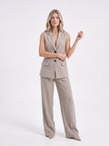 Woman`s Beige Sleeveless Tailored Vest Top | Premium European Women's Waistcoat