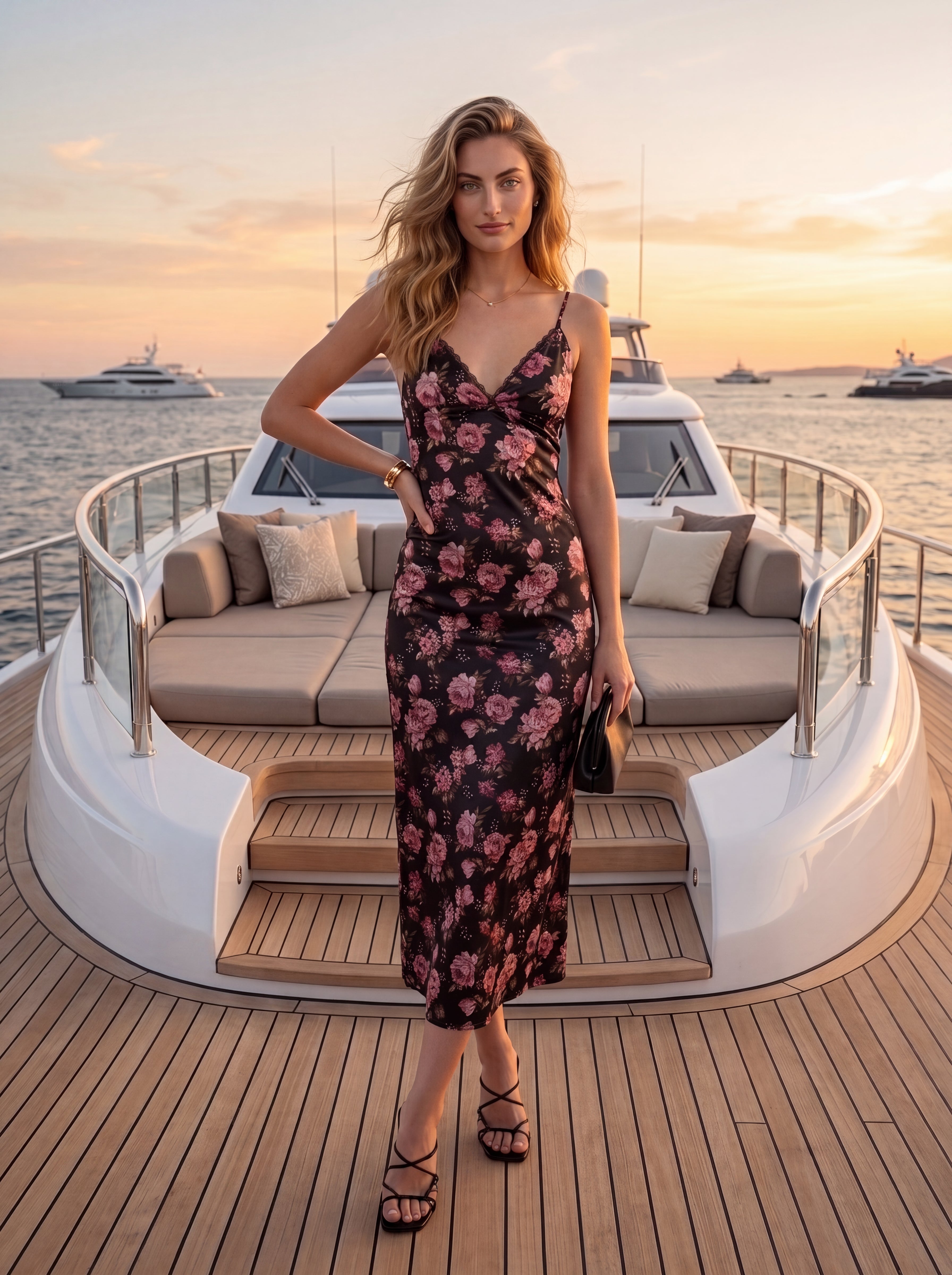 Women's Floral Satin Slip one piece – Black & Rose Pink