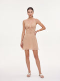 Women's Beige Polka Dot Tie-Front Mini Dress – Elegant Sleeveless Summer Dress