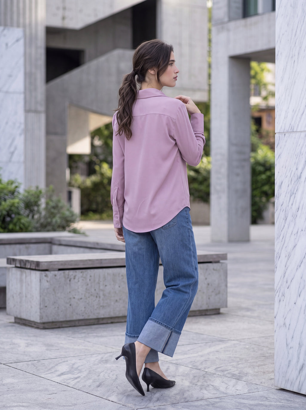 Women's Dusty Rose Classic Button-Down Shirt | Elegant Long Sleeve Blouse