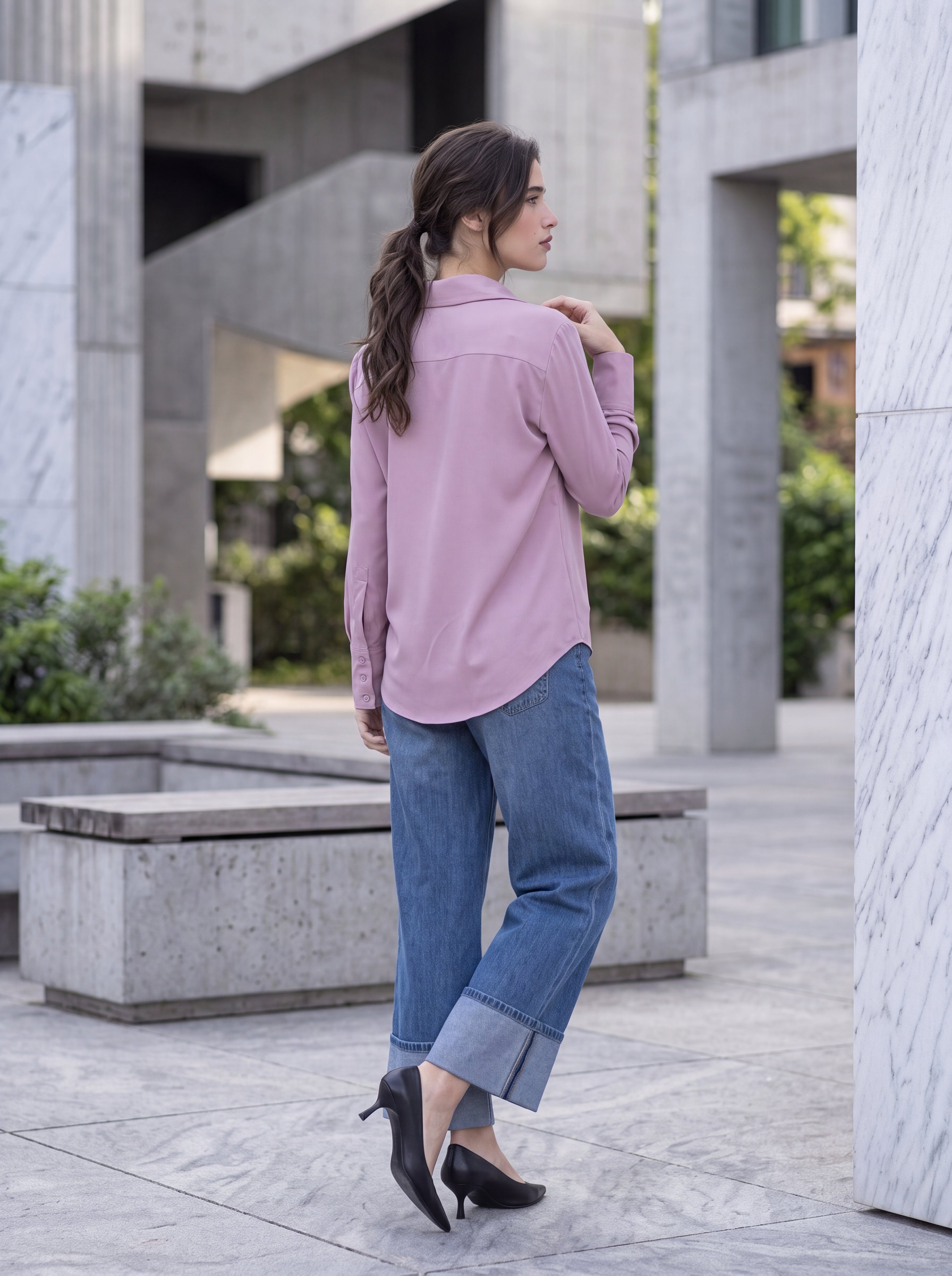 Women's Dusty Rose Classic Button-Down Shirt | Elegant Long Sleeve Blouse