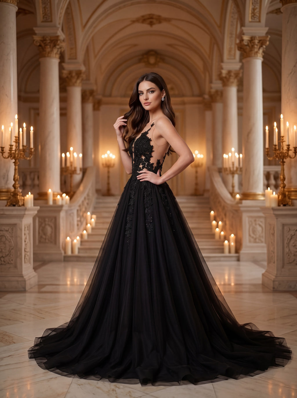 Black Lace Ball Gown