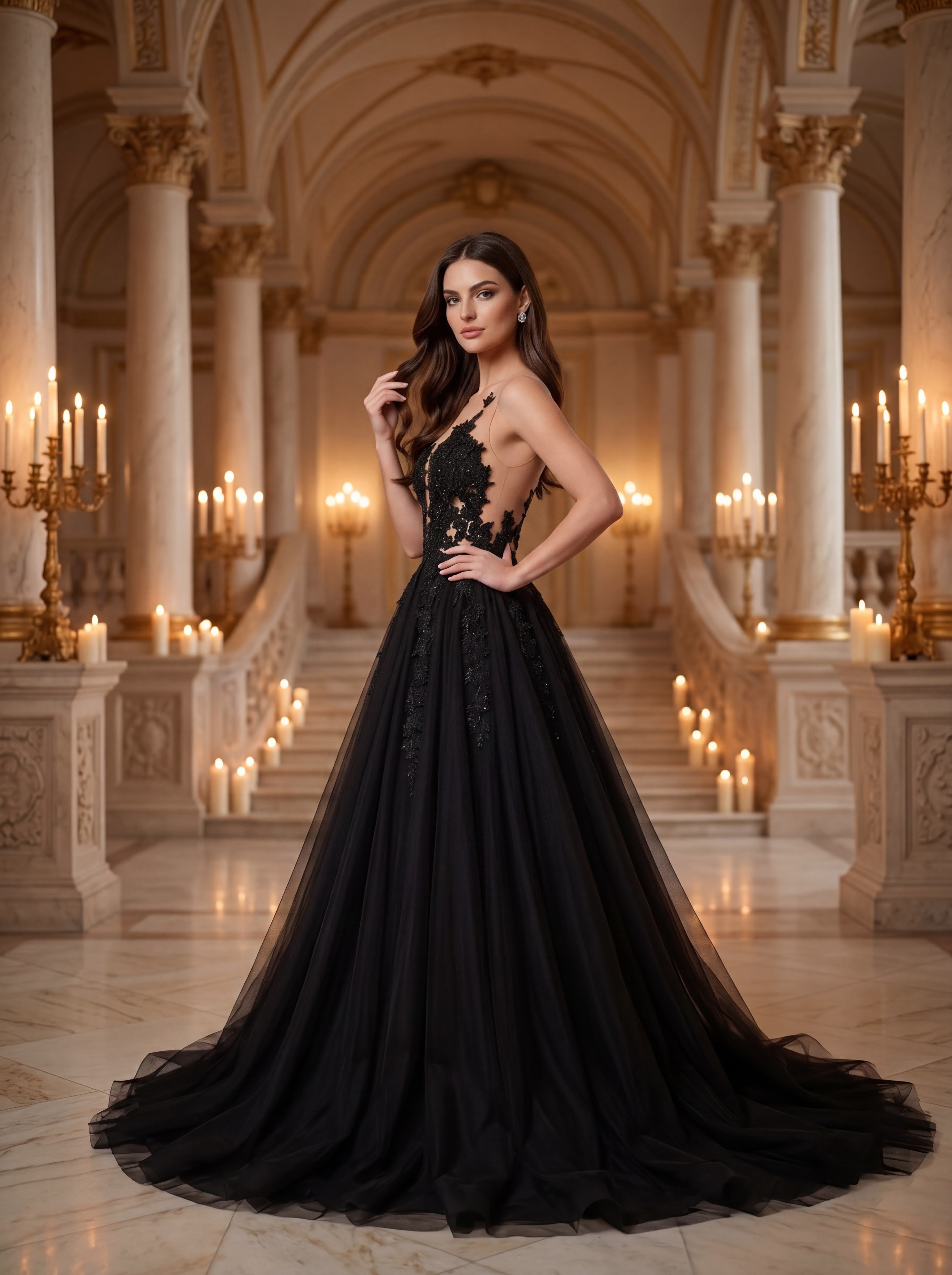 Black Lace Ball Gown