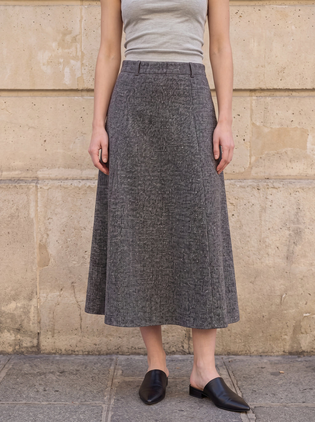 Women's Charcoal Grey A-Line Midi Skirt