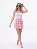 Women's Pink Gingham Mini Skirt | Premium European High-Waisted A-Line Skirt