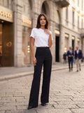 Women's Black Wide Leg Formal Trousers – Premium European High-Waisted Tailored Pants