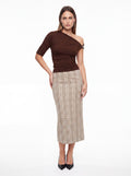Women's Checked Pair Collection | Premium European Women's One-Shoulder Top & Midi Skirt Pair