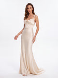 Champagne Satin Cowl Neck Maxi Dress