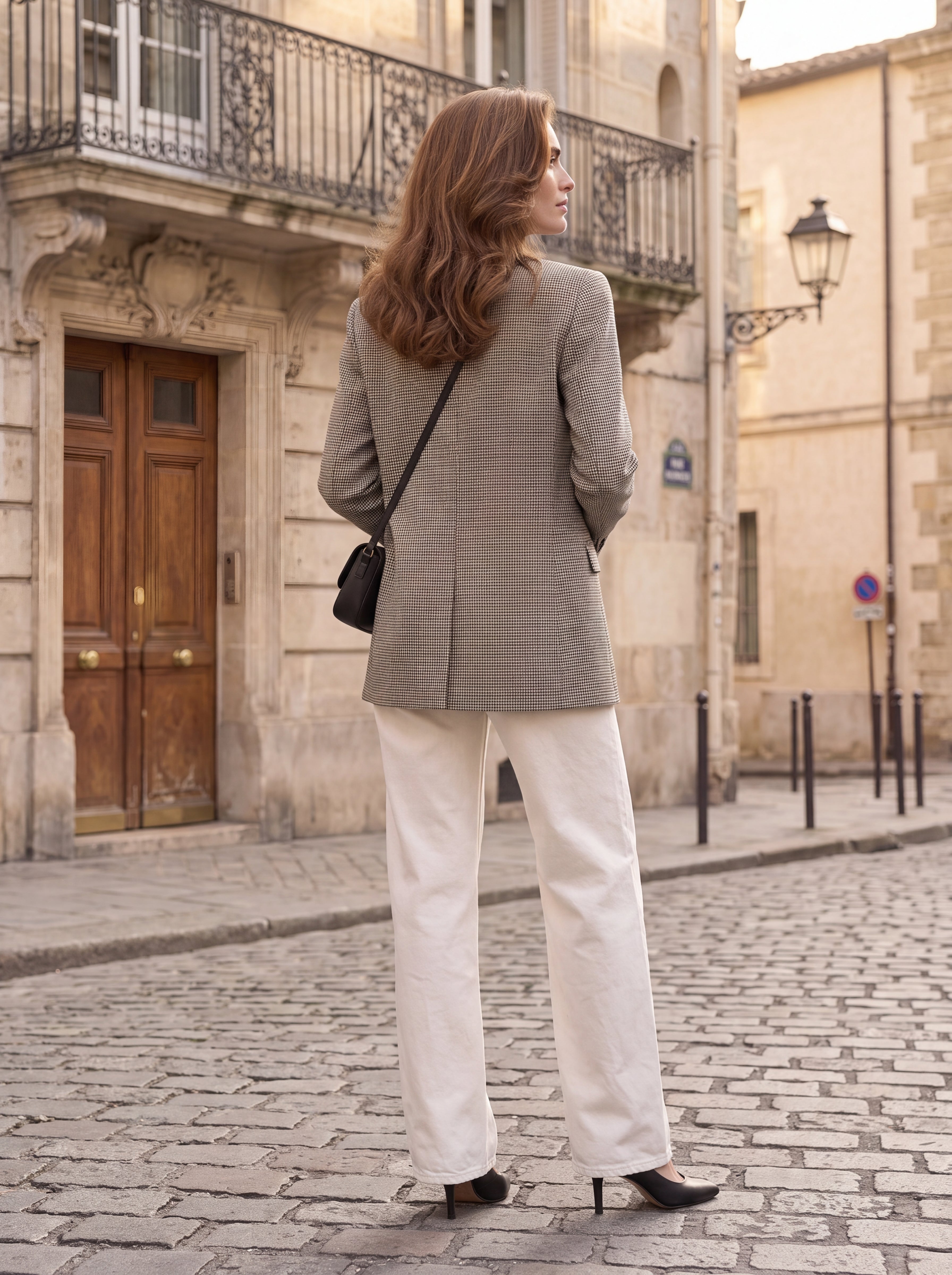 Women's Taupe Checkered Tailored Blazer