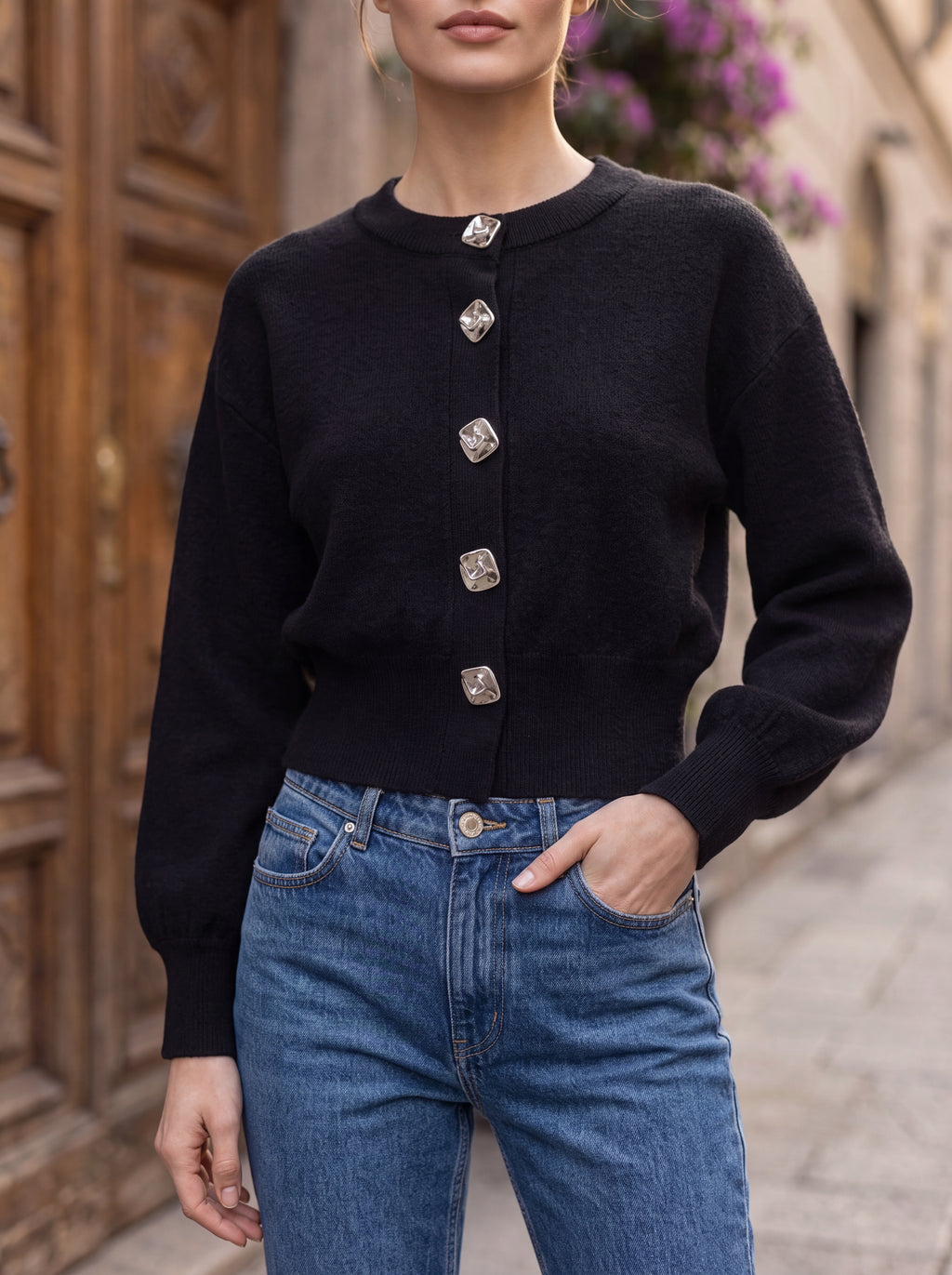 Women's Button-Detail Knit Cardigan | Premium European Cropped Knit Top