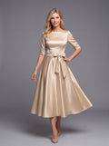 Champagne Satin A-Line Midi Dress