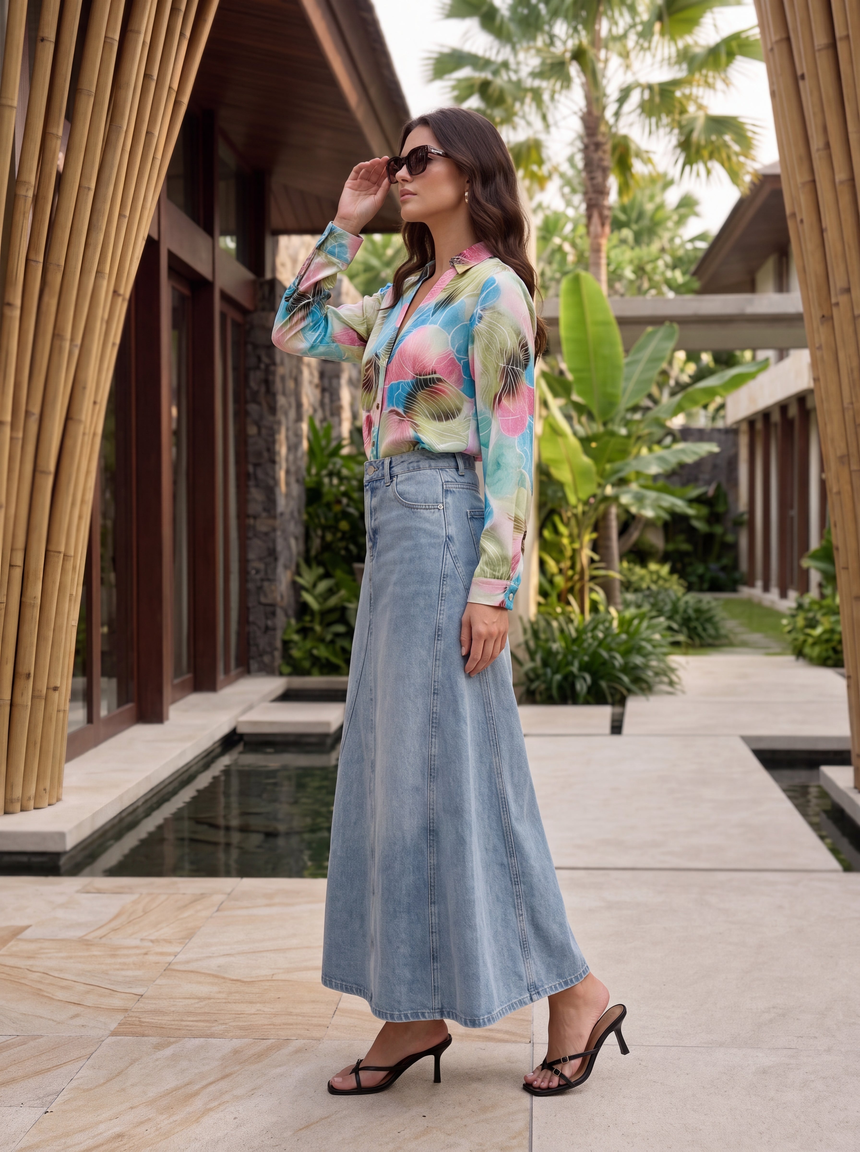 Women's Watercolor Floral Satin Shirt | Premium European Designer Blouse