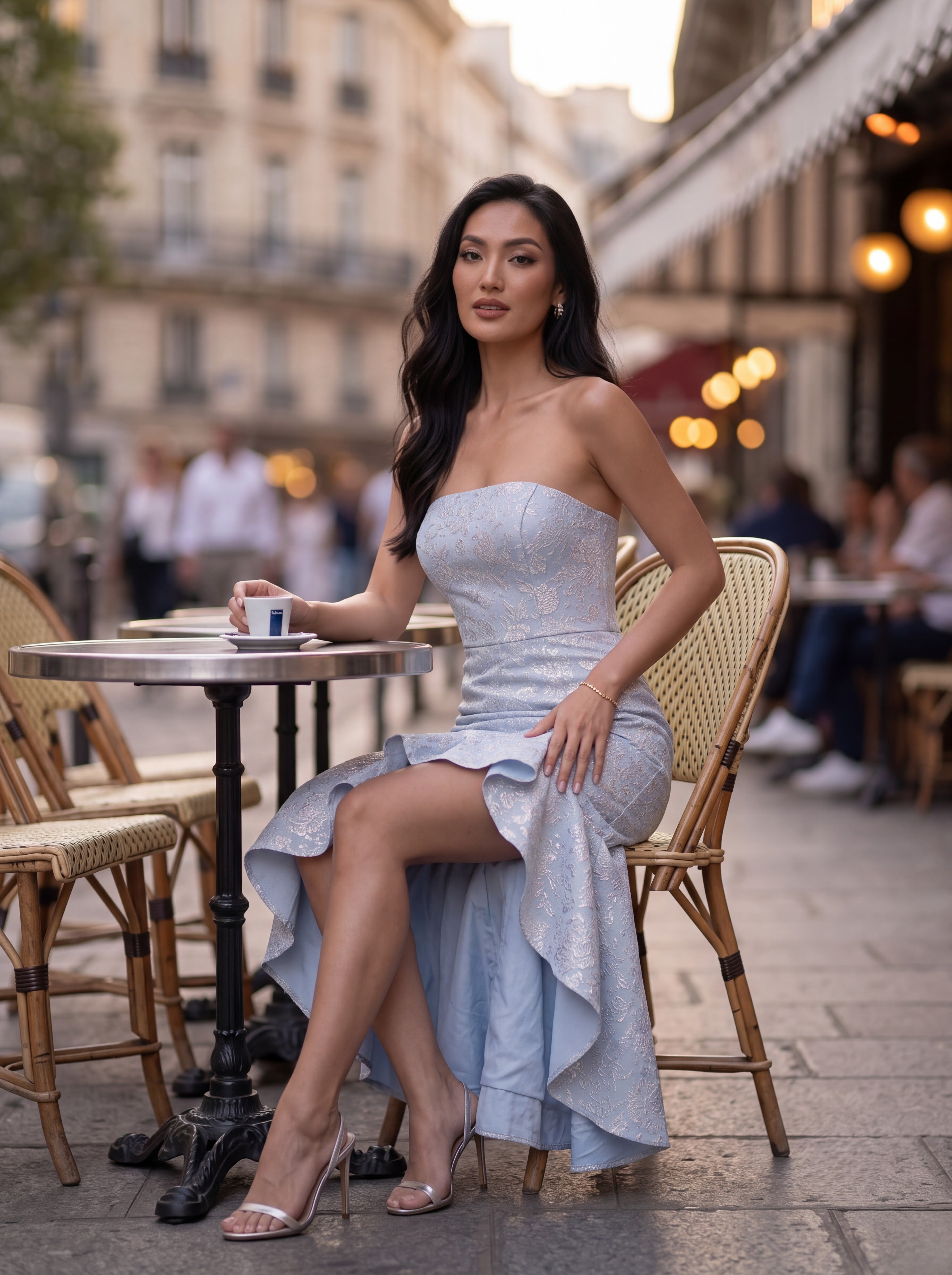 Strapless Jacquard High-Low Dress