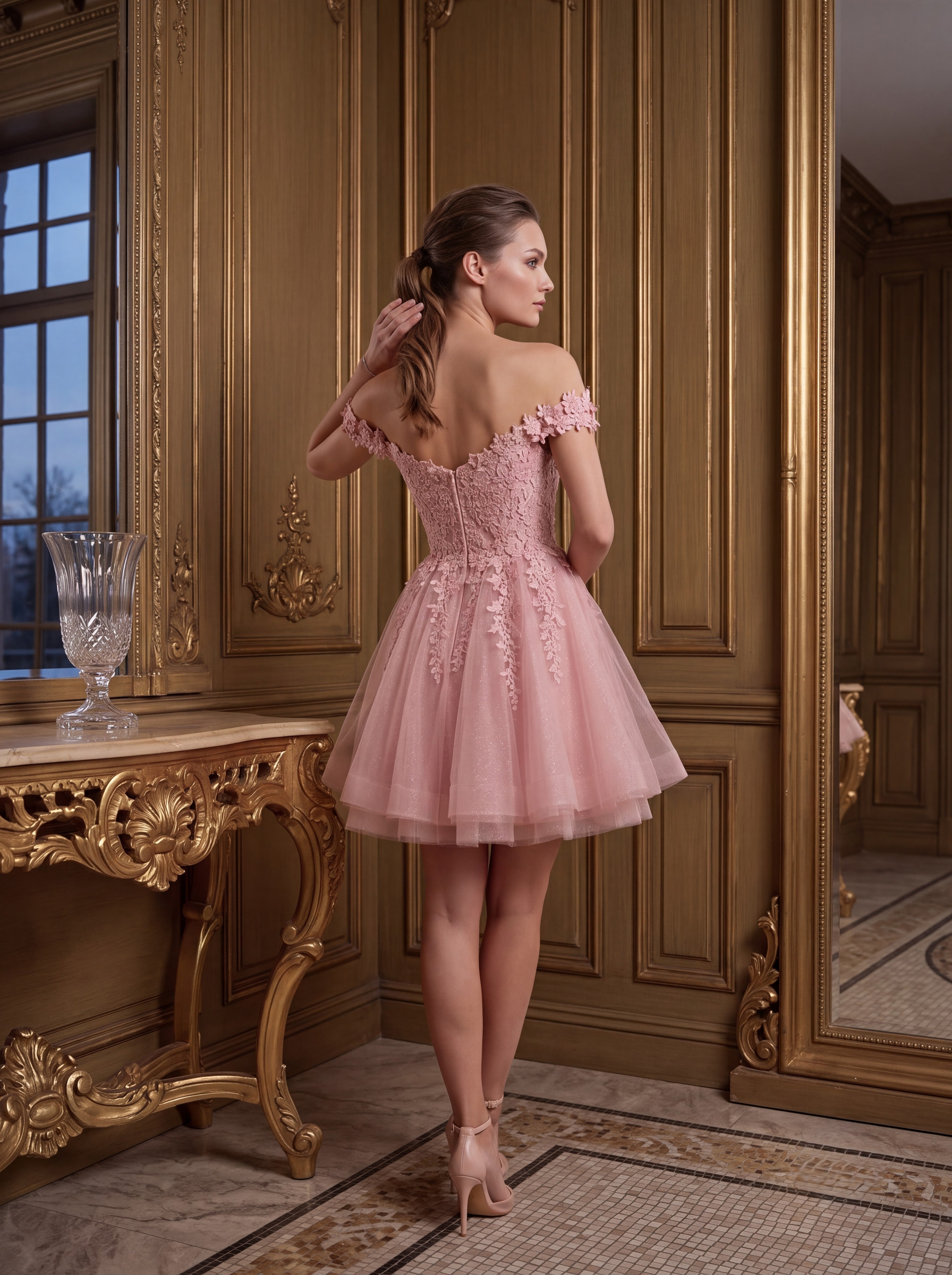 Blush Pink Floral Lace Fit & Flare Mini Dress