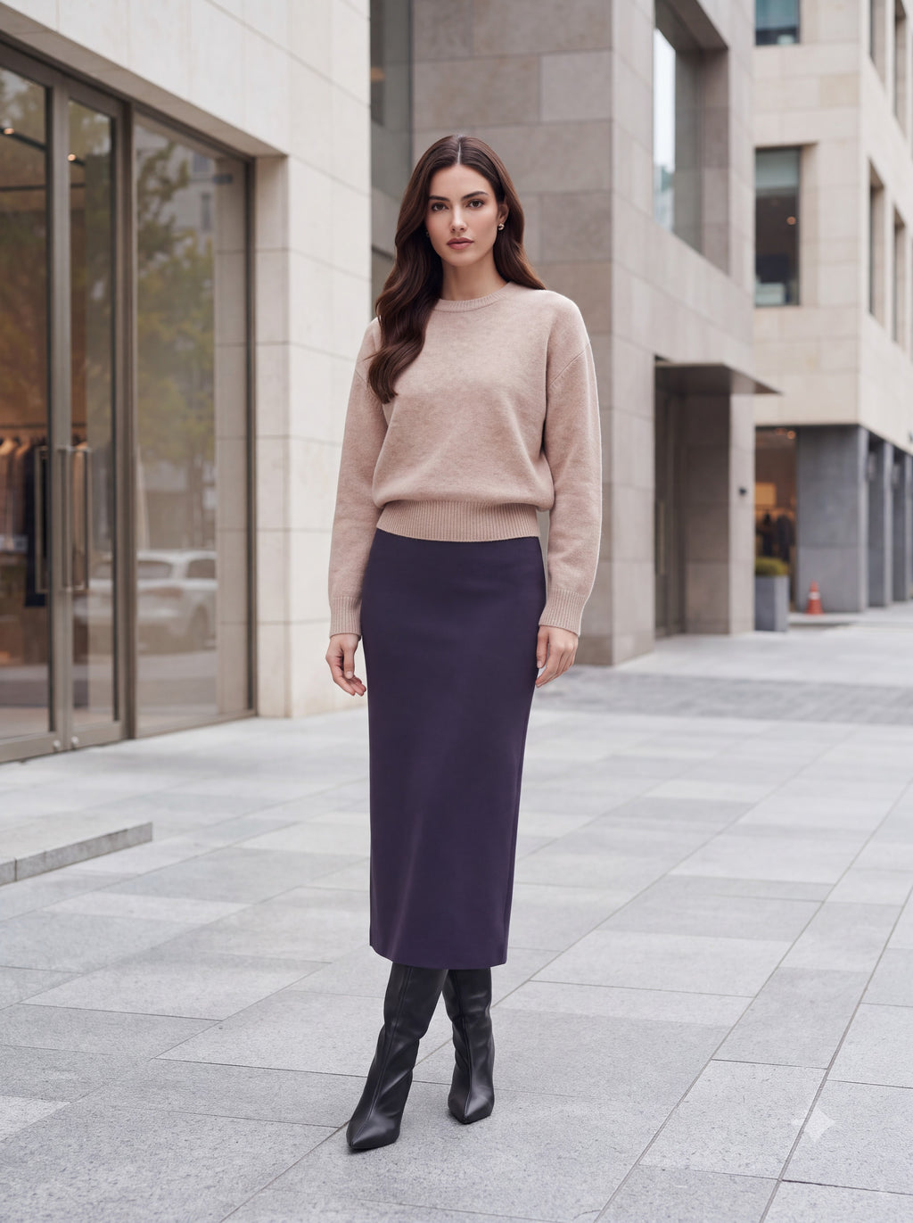 Women's Neutral Knit & Midi Skirt Pair Collection | Premium European Women's Elegant Pair